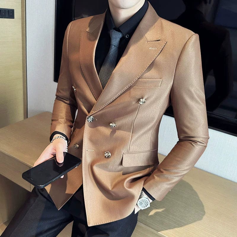 Hanvenchy slim fit white business coat with double-breasted Italian style, tailored fit, and elegant lapel details.