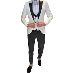 Ivory Men's Wedding Groom Suit 3 Piece Jacket Pants Vest Formal Tuxedo Elegant Men's Custom Suit Bow tie not Included - SHOWLU FASHION STORE