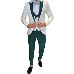 Ivory Men's Wedding Groom Suit 3 Piece Jacket Pants Vest Formal Tuxedo Elegant Men's Custom Suit Bow tie not Included - SHOWLU FASHION STORE