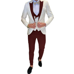 Ivory Men's Wedding Groom Suit 3 Piece Jacket Pants Vest Formal Tuxedo Elegant Men's Custom Suit Bow tie not Included - SHOWLU FASHION STORE