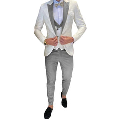 Ivory Men's Wedding Groom Suit 3 Piece Jacket Pants Vest Formal Tuxedo Elegant Men's Custom Suit Bow tie not Included - SHOWLU FASHION STORE