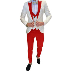 Ivory Men's Wedding Groom Suit 3 Piece Jacket Pants Vest Formal Tuxedo Elegant Men's Custom Suit Bow tie not Included - SHOWLU FASHION STORE