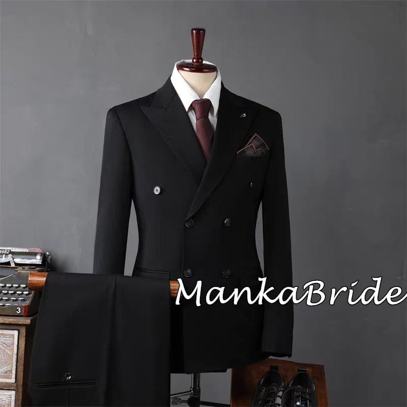 ( Jacket +Pants ) 2024 Spring Double Breasted Men High - end Suit Formal Groom Wedding Tuxedo Mens Work Party Slim Fit Suit 2 Pcs - SHOWLU FASHION STORE