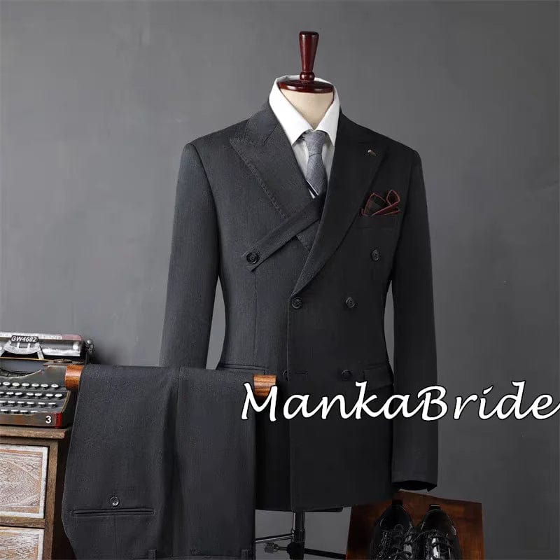 ( Jacket +Pants ) 2024 Spring Double Breasted Men High - end Suit Formal Groom Wedding Tuxedo Mens Work Party Slim Fit Suit 2 Pcs - SHOWLU FASHION STORE