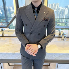 (Jacket + Trousers) Fashion Double Breasted Design Slim Men's Suit Italian Style Luxury Wedding Social Party Tuxedo 2 Piece Sets - SHOWLU FASHION STORE