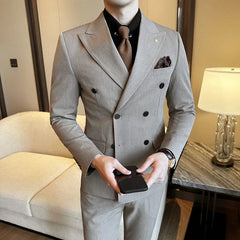 (Jacket + Trousers) Fashion Double Breasted Design Slim Men's Suit Italian Style Luxury Wedding Social Party Tuxedo 2 Piece Sets - SHOWLU FASHION STORE