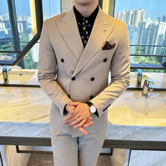 (Jacket + Trousers) Fashion Double Breasted Design Slim Men's Suit Italian Style Luxury Wedding Social Party Tuxedo 2 Piece Sets - SHOWLU FASHION STORE