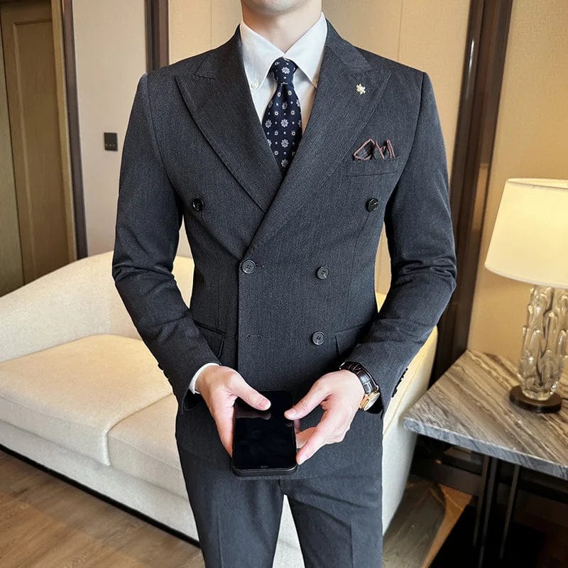 (Jacket + Trousers) Fashion Double Breasted Design Slim Men's Suit Italian Style Luxury Wedding Social Party Tuxedo 2 Piece Sets - SHOWLU FASHION STORE