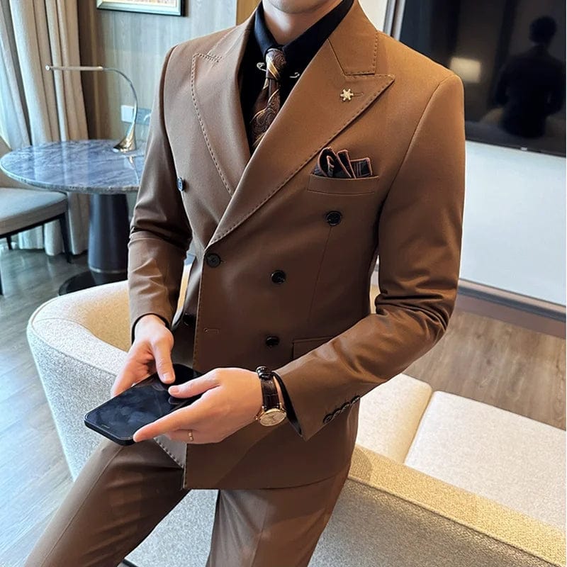 (Jacket + Trousers) Fashion Double Breasted Design Slim Men's Suit Italian Style Luxury Wedding Social Party Tuxedo 2 Piece Sets - SHOWLU FASHION STORE