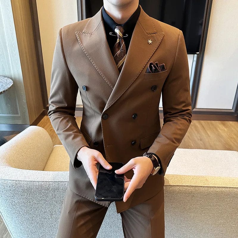 (Jacket + Trousers) Fashion Double Breasted Design Slim Men's Suit Italian Style Luxury Wedding Social Party Tuxedo 2 Piece Sets - SHOWLU FASHION STORE