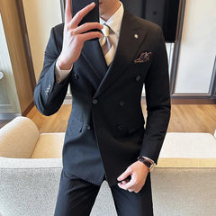 (Jacket + Trousers) Fashion Double Breasted Design Slim Men's Suit Italian Style Luxury Wedding Social Party Tuxedo 2 Piece Sets - SHOWLU FASHION STORE