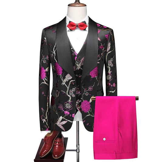 ( Jacket + Trousers + Vest ) Men Luxury Wedding Suit 3 Piece Single Button Slim Fashion Dress Male Prom Party Tuxedo Sets - SHOWLU FASHION STORE