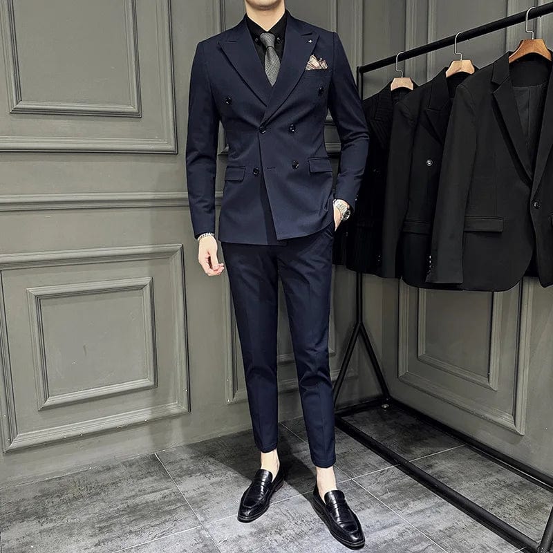 (Jacket+Vest+Pants)Men Spring High Quality Double - breasted Suits/Male Slim Fit Groom's Wedding Dress Fashion Three - piece Set - SHOWLU FASHION STORE