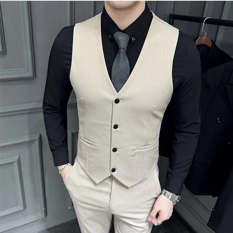 (Jacket+Vest+Pants)Men Spring High Quality Double - breasted Suits/Male Slim Fit Groom's Wedding Dress Fashion Three - piece Set - SHOWLU FASHION STORE