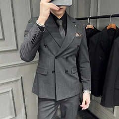 (Jacket+Vest+Pants)Men Spring High Quality Double - breasted Suits/Male Slim Fit Groom's Wedding Dress Fashion Three - piece Set - SHOWLU FASHION STORE