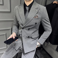 (Jacket+Vest+Pants)Men Spring High Quality Double - breasted Suits/Male Slim Fit Groom's Wedding Dress Fashion Three - piece Set - SHOWLU FASHION STORE