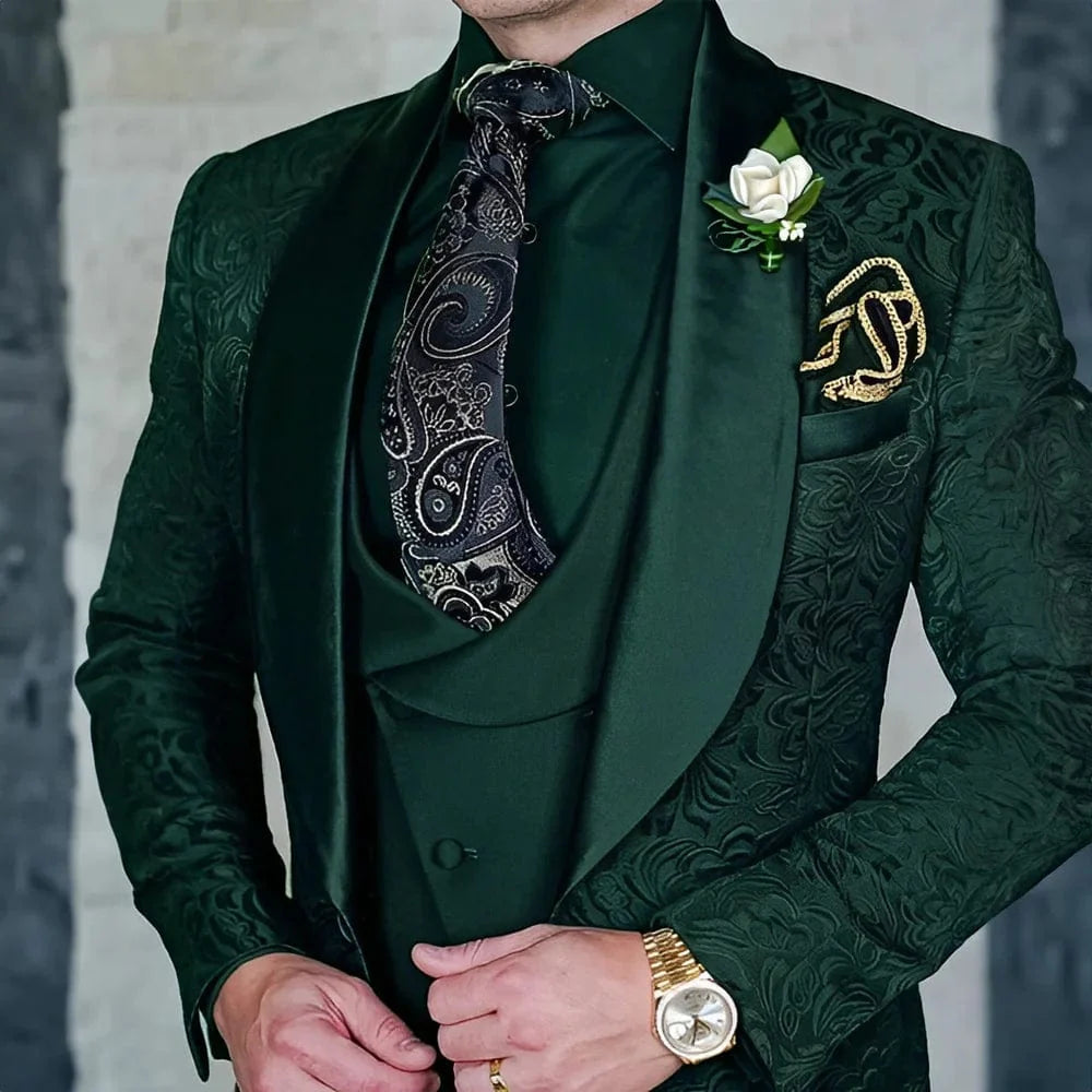 SHOWLU FASHION men's 3-piece jacquard suit set featuring a formal tuxedo, elegant wool fabric, perfect for parties or grooms.