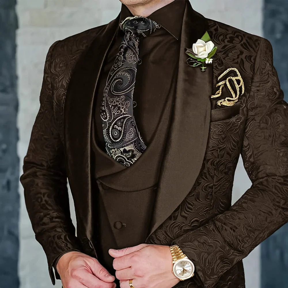SHOWLU FASHION men's 3-piece jacquard suit set featuring a formal wool tuxedo for parties and special occasions.