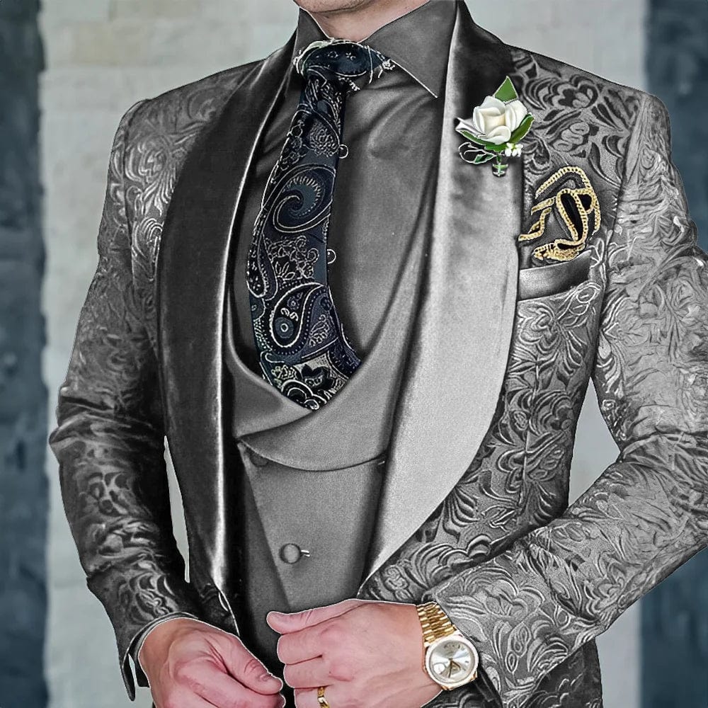 SHOWLU FASHION men's 3-piece jacquard suit set featuring a formal tuxedo, ideal for parties and special occasions.