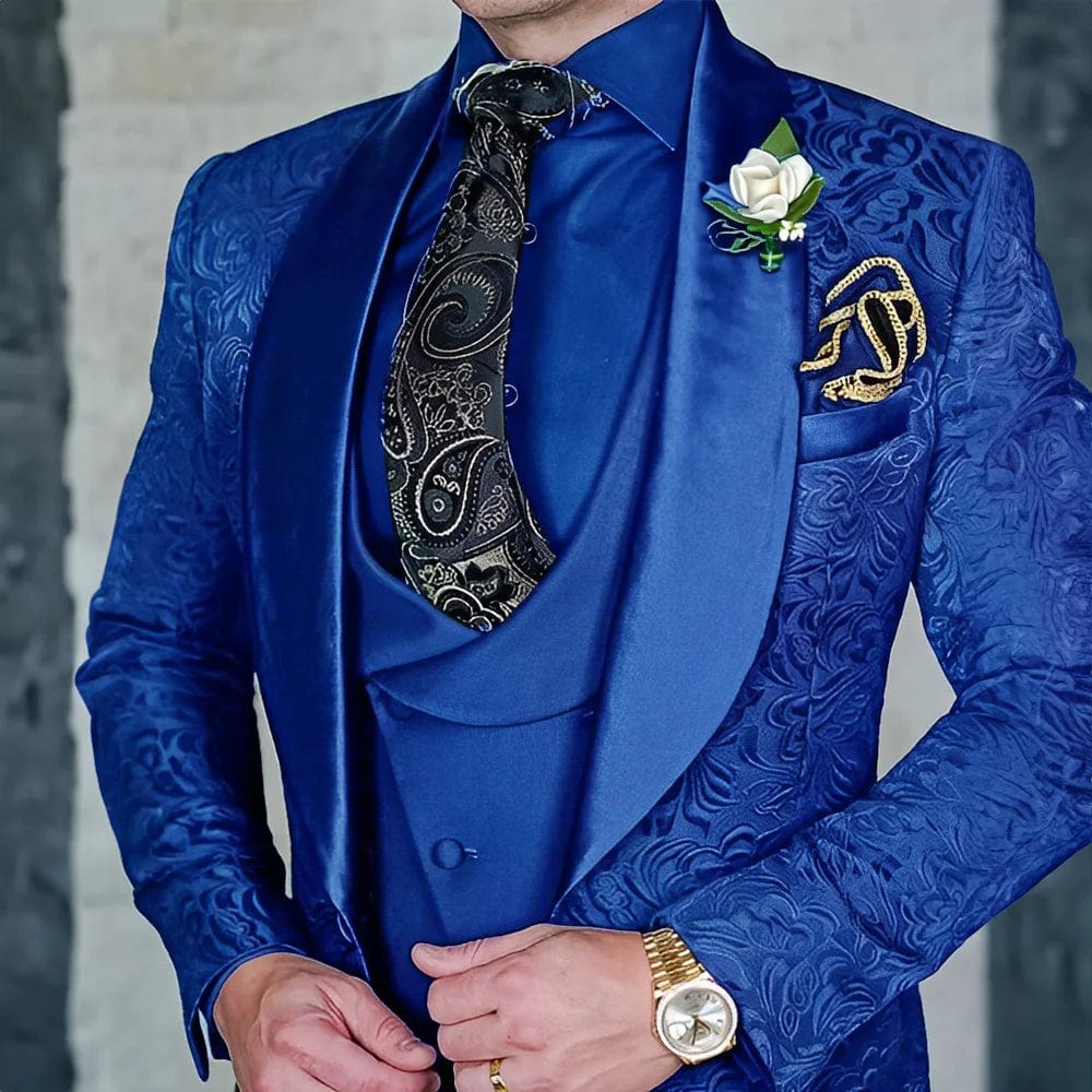 SHOWLU FASHION men's 3-piece jacquard tuxedo suit set, formal wool wedding or party outfit, high-quality elegant men's dress attire