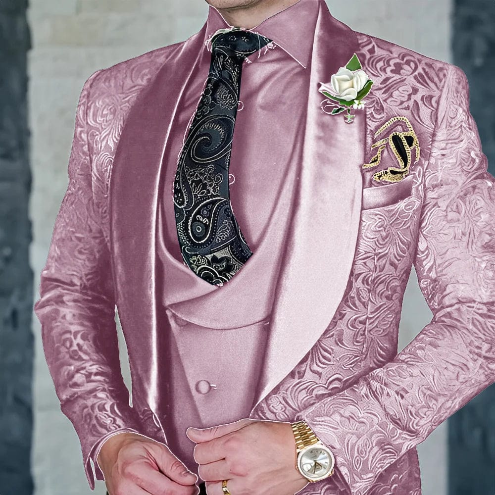 Jacquard Men's 3 - piece Suit Set Formal Party Dress Groom's Tuxedo High Quality Elegant Men's Customized Outfit - SHOWLU FASHION STORE