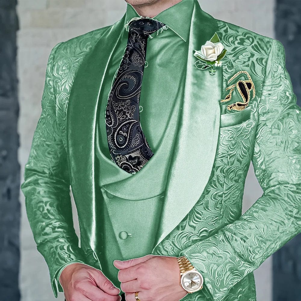 SHOWLU FASHION men's 3-piece jacquard suit set, formal wool tuxedo for parties and grooms, elegant and high-quality.