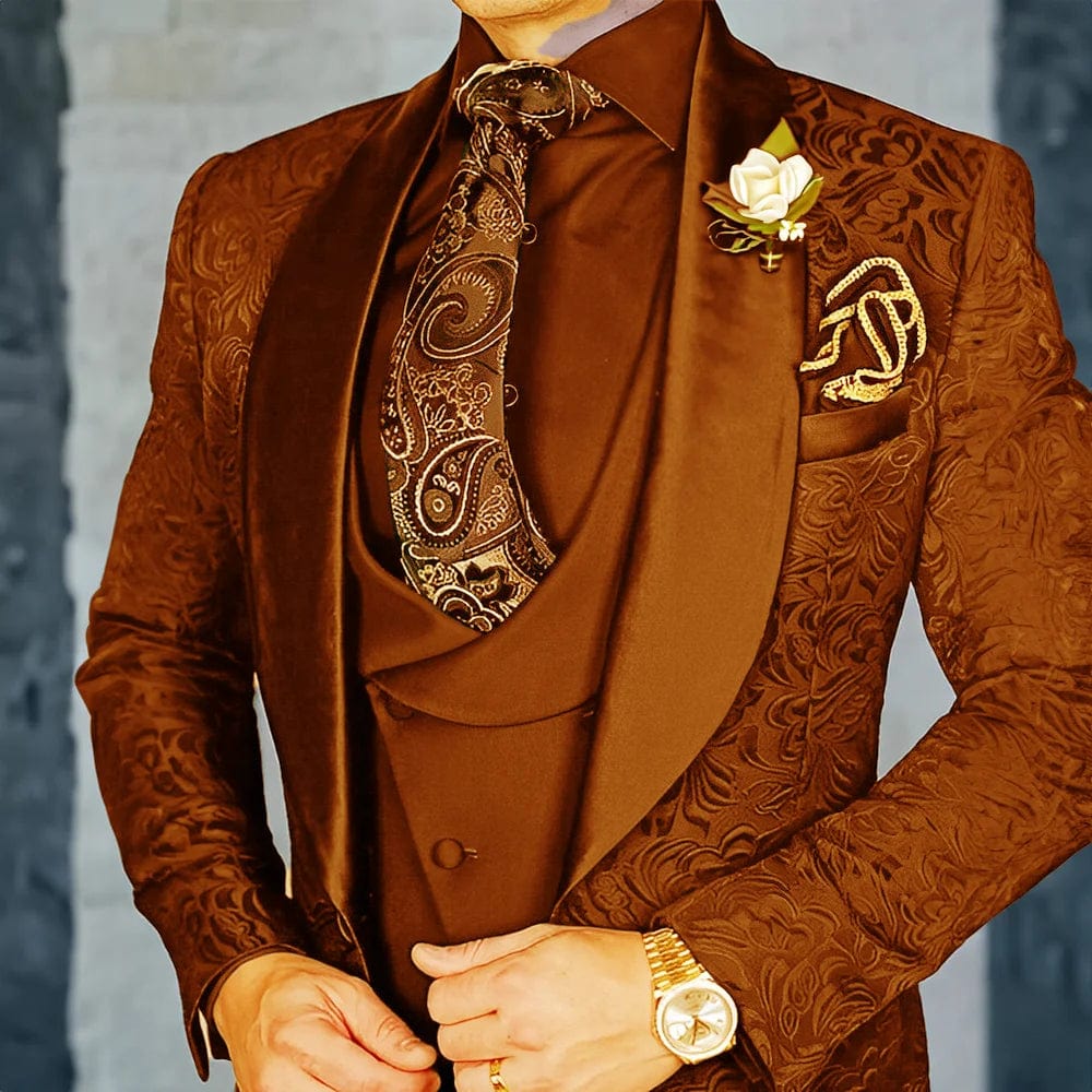 Jacquard Men's 3 - piece Suit Set Formal Party Dress Groom's Tuxedo High Quality Elegant Men's Customized Outfit - SHOWLU FASHION STORE