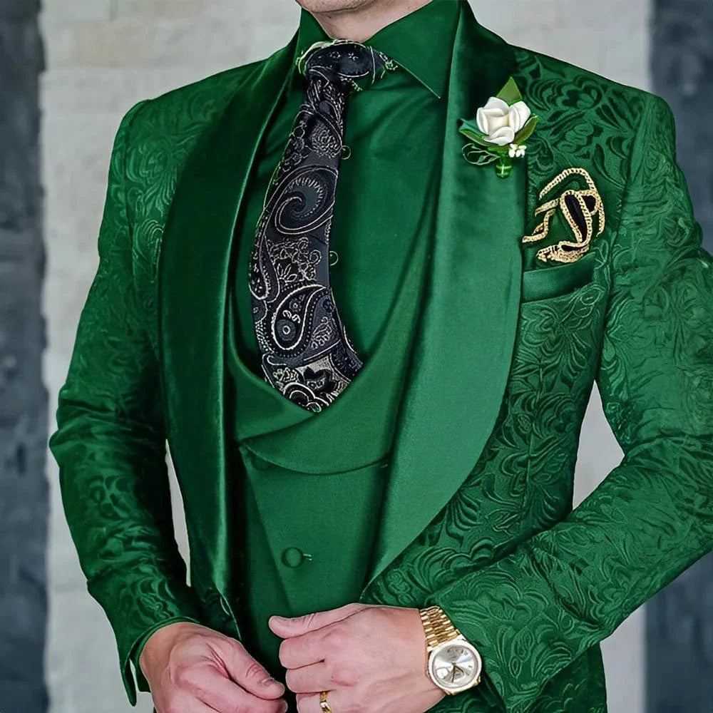 SHOWLU FASHION men's 3-piece jacquard suit set, formal wool tuxedo, elegant party and grooms attire, high-quality tailored outfit
