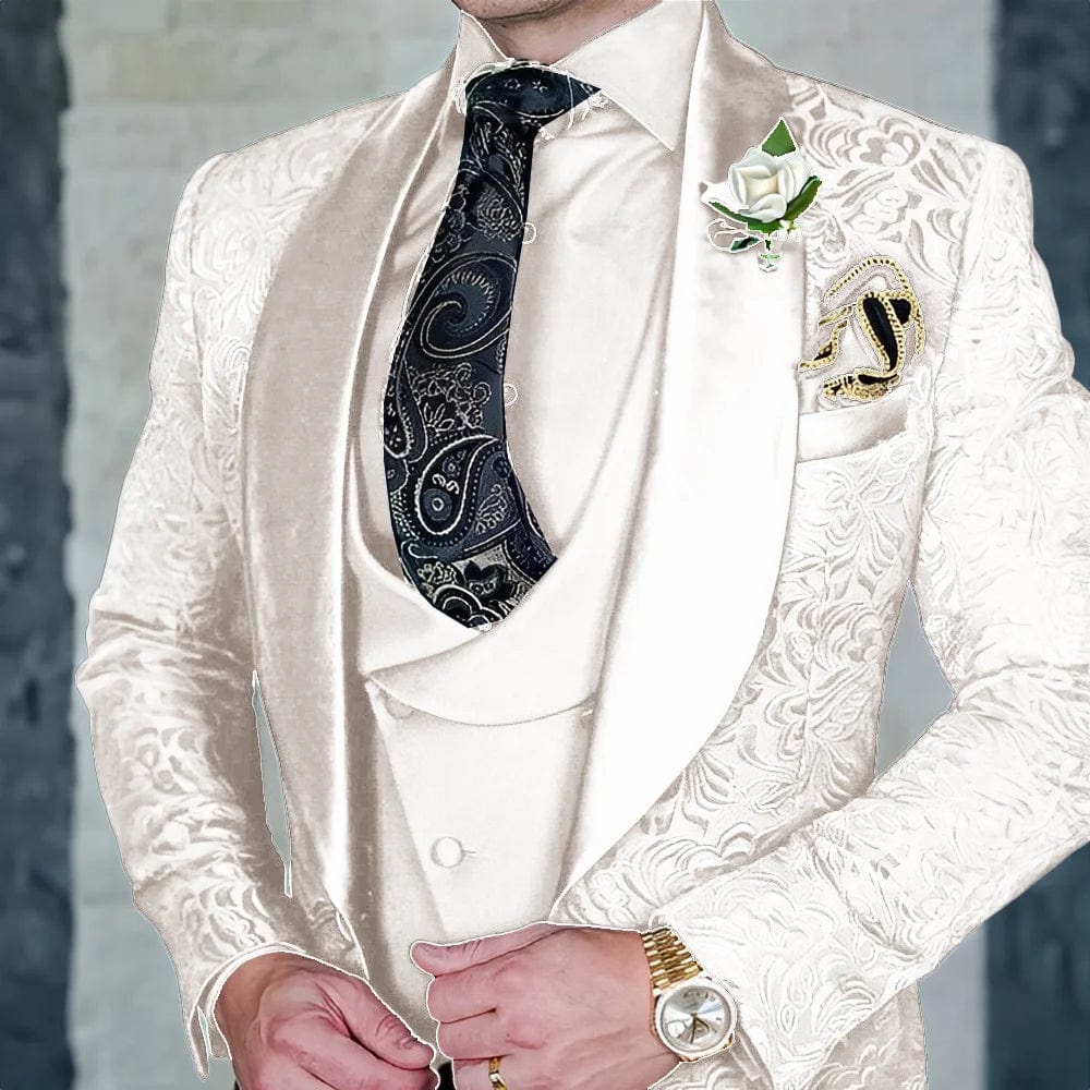 Jacquard Men's 3 - piece Suit Set Formal Party Dress Groom's Tuxedo High Quality Elegant Men's Customized Outfit - SHOWLU FASHION STORE