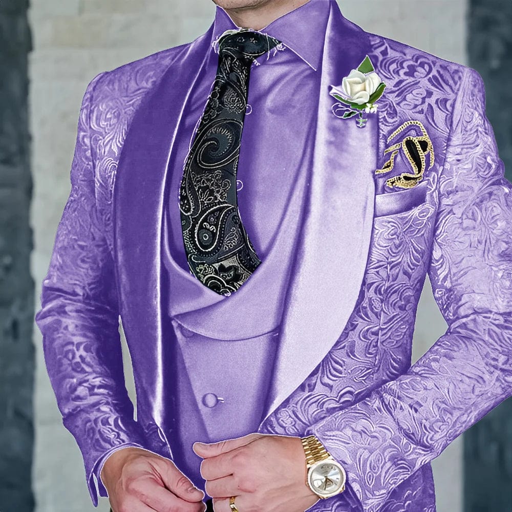 SHOWLU FASHION men's 3-piece jacquard suit set featuring formal wool tuxedo for parties and special occasions.