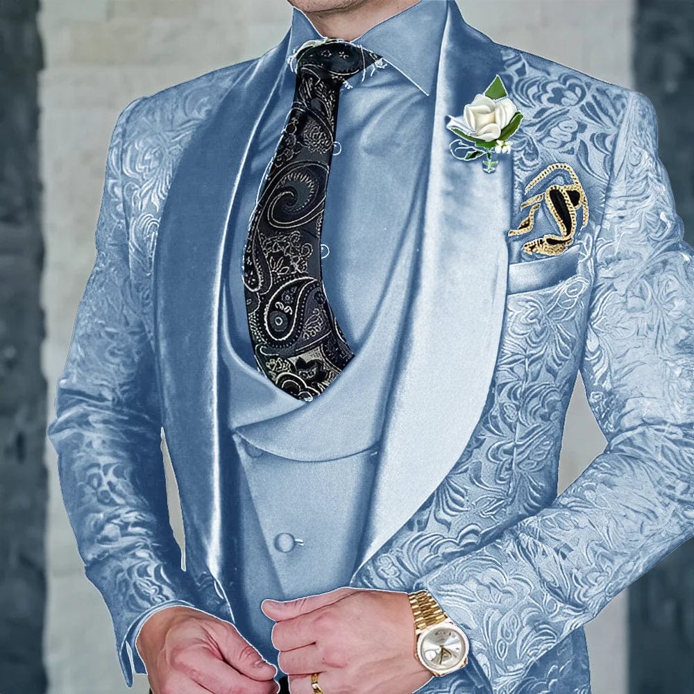 SHOWLU FASHION men's 3-piece jacquard suit set, formal wool tuxedo for parties and grooms, high-quality elegant men's outfit