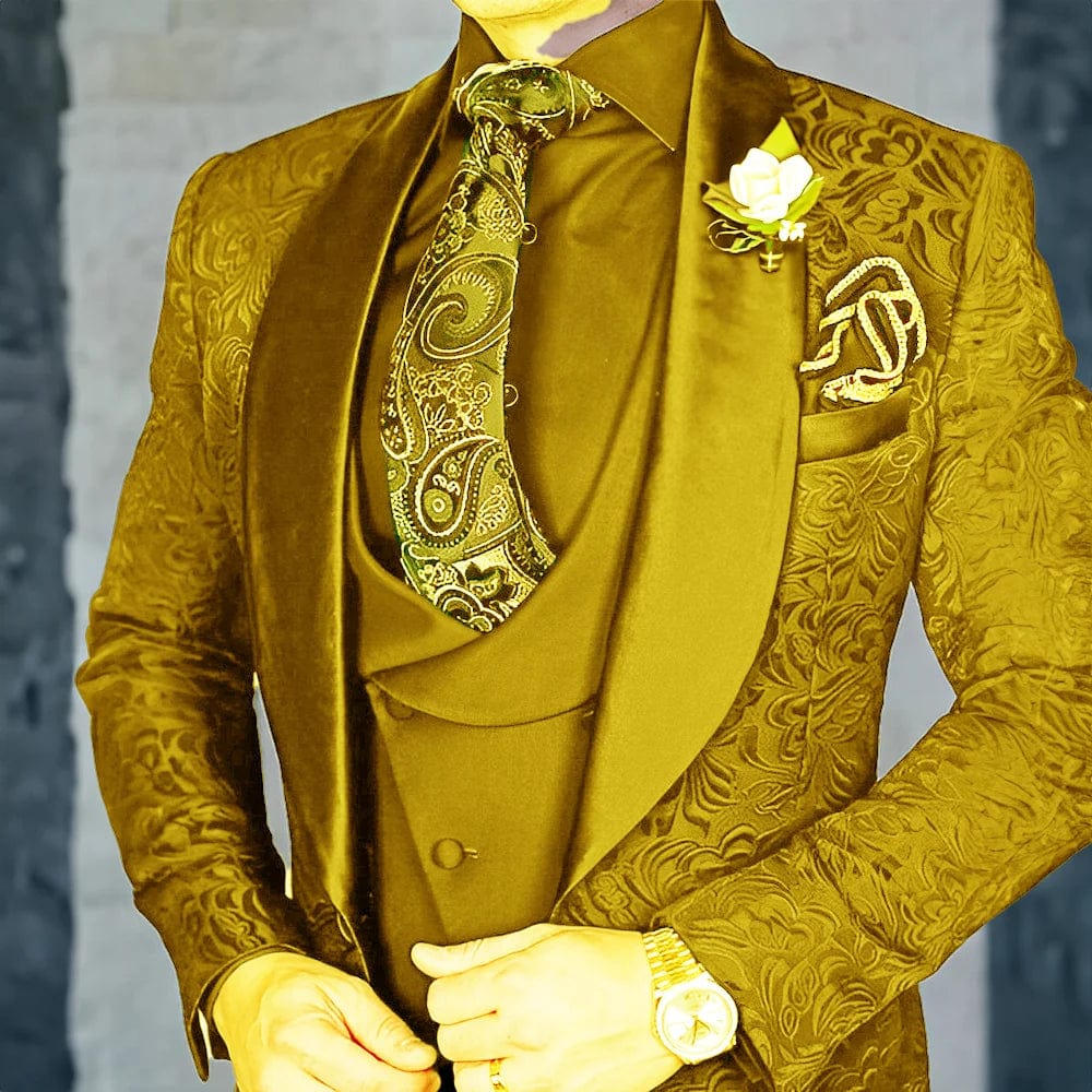 SHOWLU FASHION men's 3-piece jacquard suit set with formal tuxedo style, elegant wool fabric, perfect for parties and special occasions.