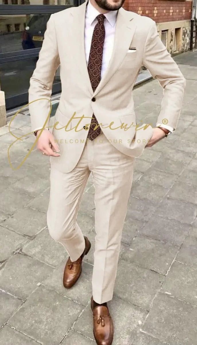 Men's JELTONEWIN 2-Piece Skinny Fit Suit with notched lapel, ideal for wedding, groomsmen, or business events, by Showlu Fashion.