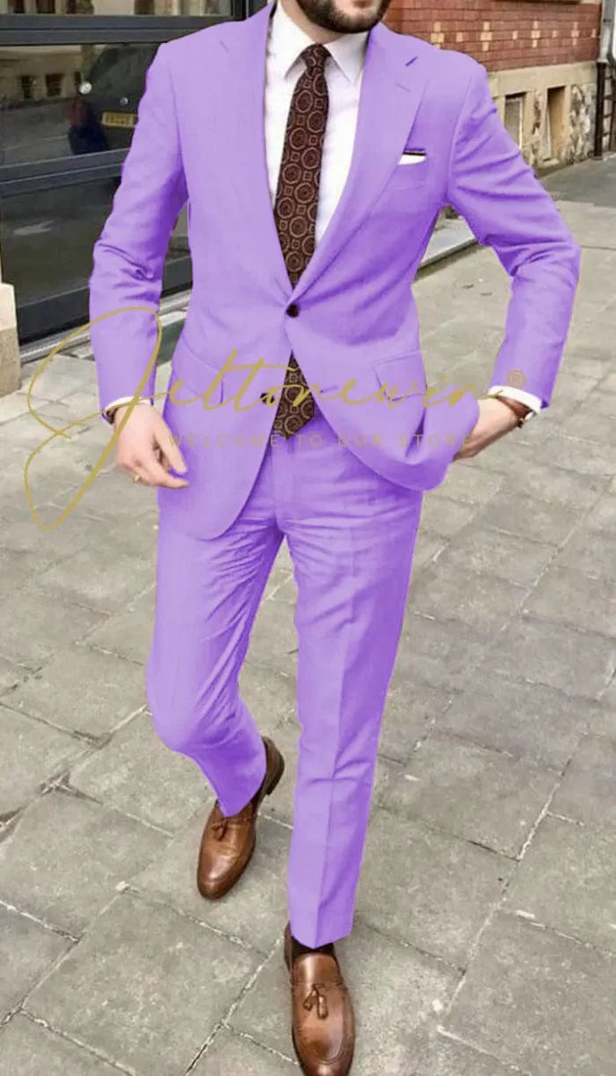 Men's JELTONEWIN 2-piece skinny fit suit with notched lapel, ideal for weddings, business, and formal events.