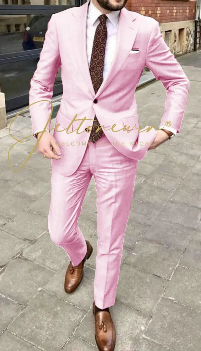 Men's JELTONEWIN 2-Piece Skinny Fit Suit with notched lapel, ideal for wedding tuxedos, groomsmen, and business events.
