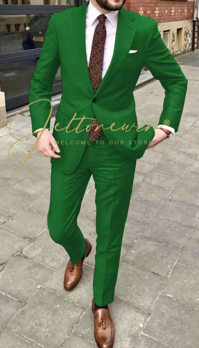 Men's JELTONEWIN skinny fit 2-piece suit with notched lapel, ideal for weddings, parties, and formal events, by Showlu Fashion.