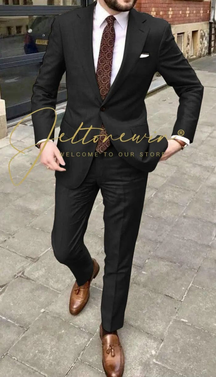 JELTONEWIN Handsome Casual 2 Piece Suit For Men Wedding Tuxedos Notched Lapel Groomsmen Men Suits Business Party Prom Blazer - SHOWLU FASHION STORE