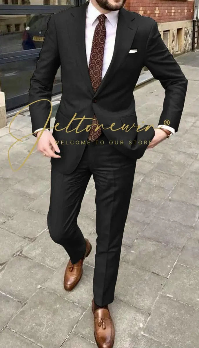 Men's JELTONEWIN 2-Piece Skinny Fit Suit with notched lapel, ideal for wedding, party, or business occasions.