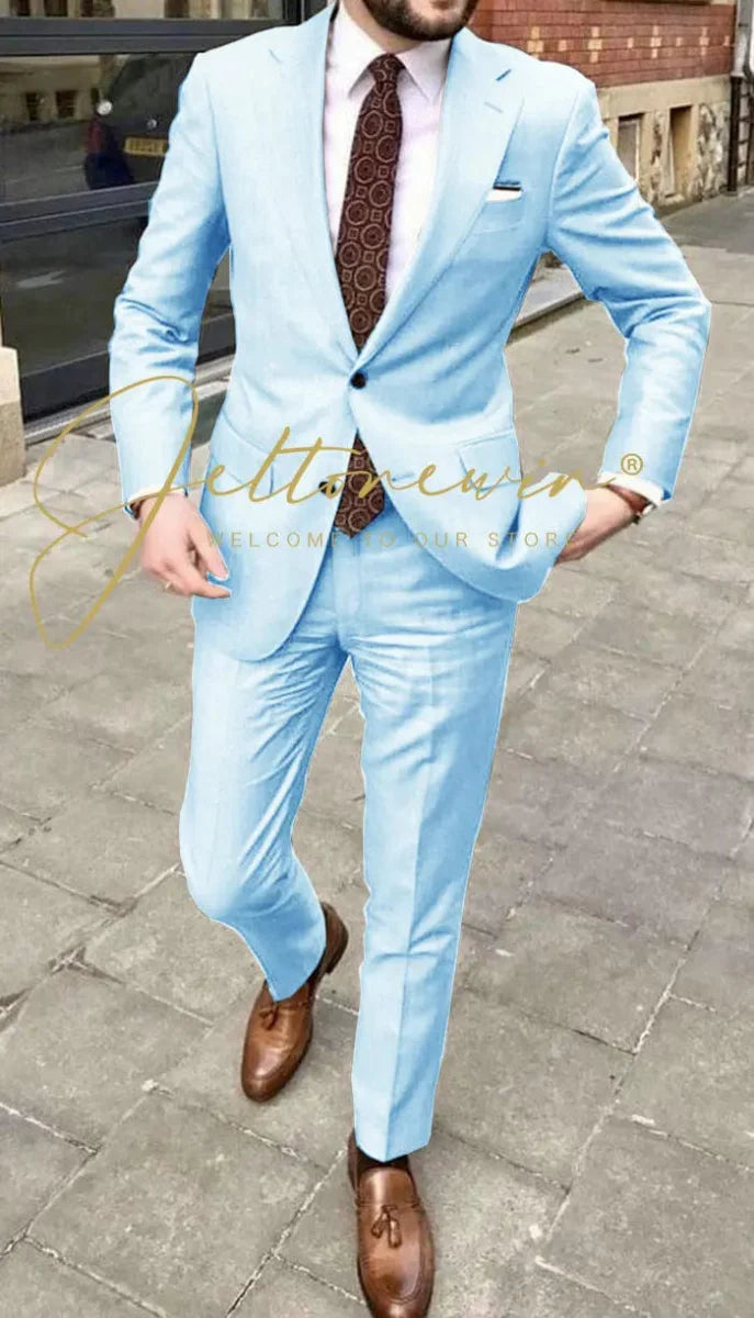 JELTONEWIN men's 2-piece skinny fit suit with notched lapel, ideal for weddings, formal events, and business occasions.