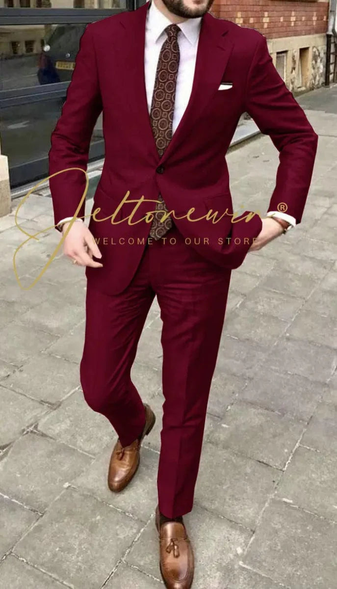 Men's JELTONEWIN 2-Piece Skinny Fit Suit with notched lapel, ideal for wedding, groomsmen, or business events, by Showlu Fashion.