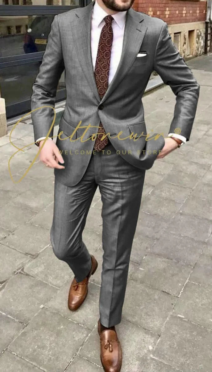 Men's JELTONEWIN 2-piece skinny fit suit with notched lapel, ideal for weddings, parties, and formal events, by Showlu Fashion.