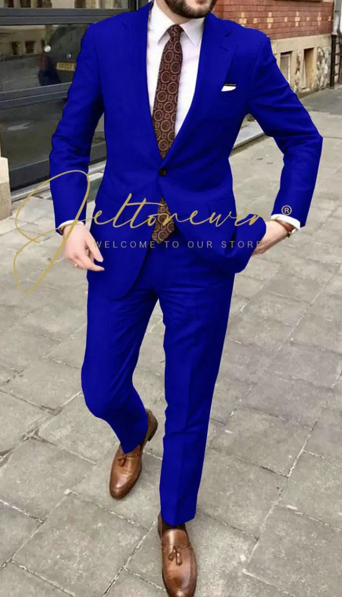 Men's JELTONEWIN 2-piece skinny fit suit with notched lapel, suitable for weddings, parties, and formal events.