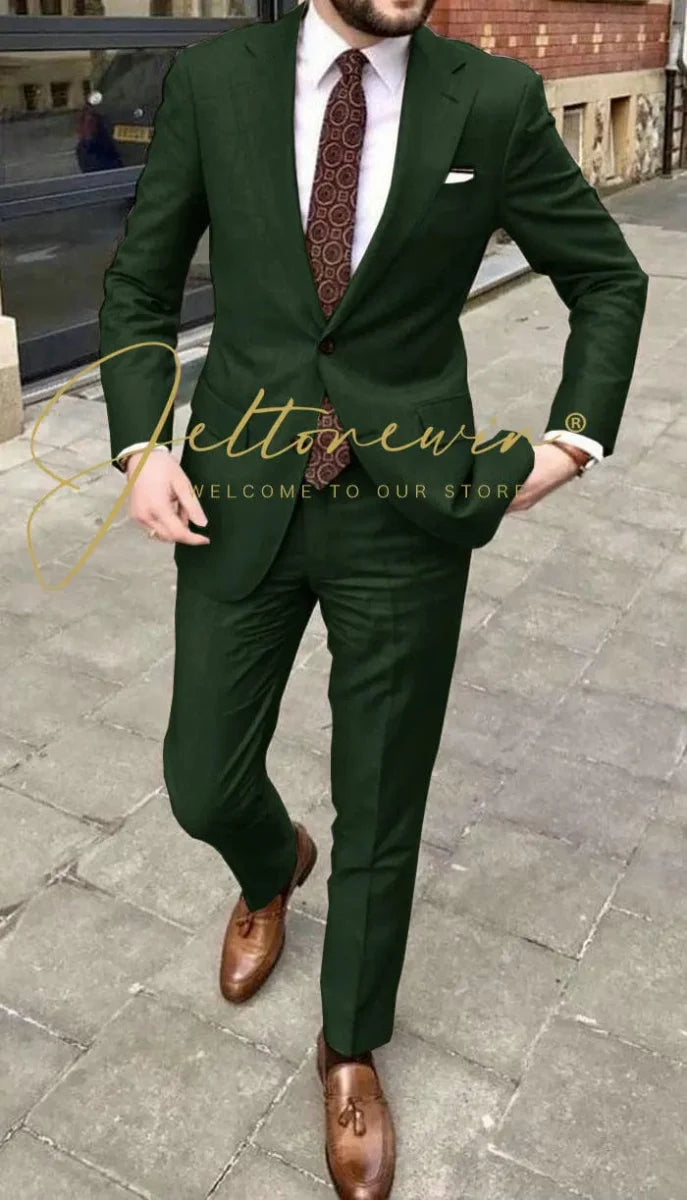 Men's JELTONEWIN 2-piece skinny fit suit with notched lapel, ideal for wedding tuxedos, groomsmen, and formal events.