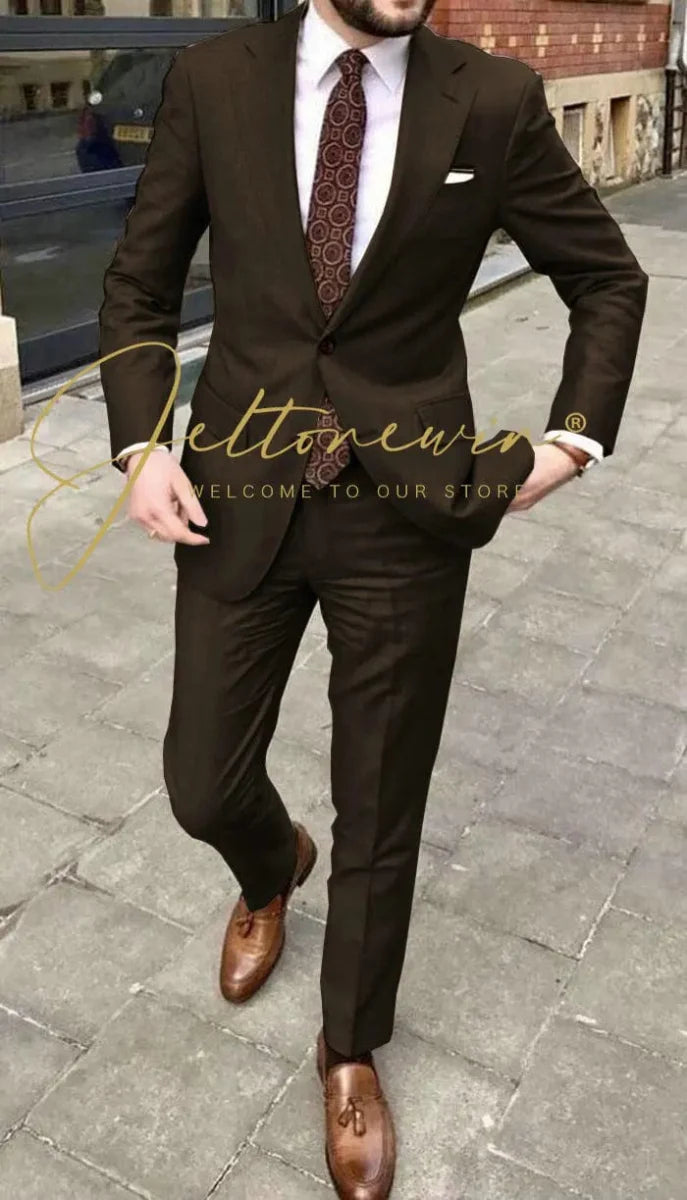 Men's JELTONEWIN 2-piece skinny fit suit with notched lapel, ideal for wedding, groomsmen, or formal events, by Showlu Fashion.