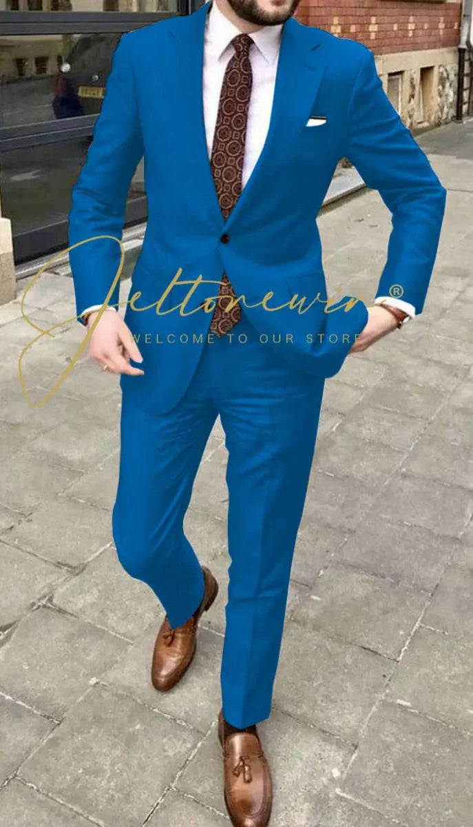 Men's JELTONEWIN 2-Piece Skinny Fit Suit with notched lapel, ideal for weddings, grooms, and formal events, by Showlu Fashion.
