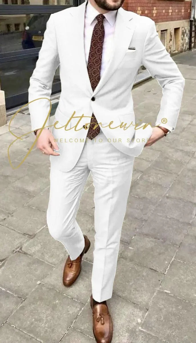 Men's 2-piece skinny fit wedding tuxedo with notched lapel, stylish casual suit by JELTONEWIN for groomsmen, parties, and formal events.