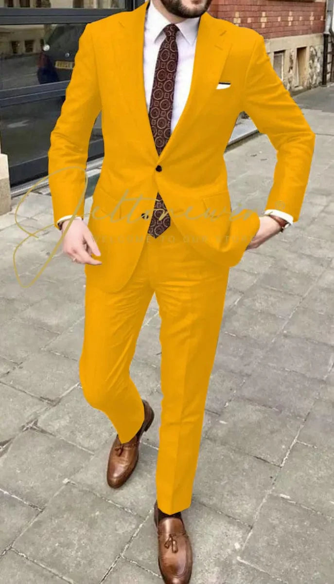 Men's JELTONEWIN 2-piece skinny fit suit with notched lapel, ideal for weddings, formal events, and business occasions.