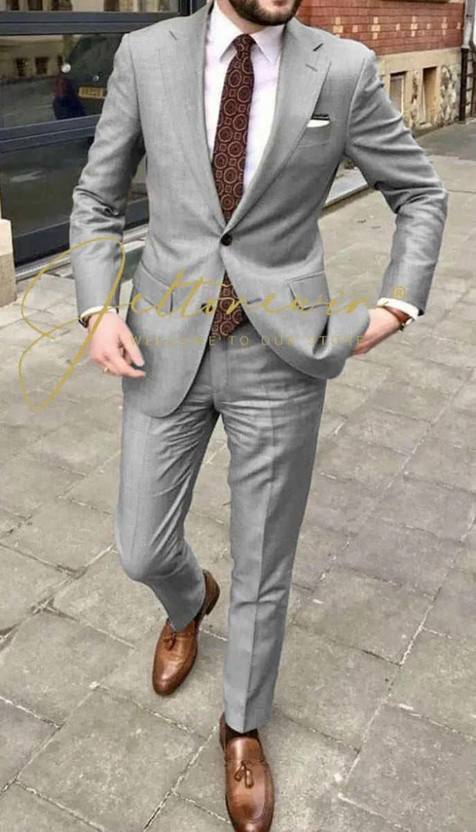 Men's JELTONEWIN 2-piece skinny fit suit with notched lapel, ideal for weddings, groomsmen, and formal events.