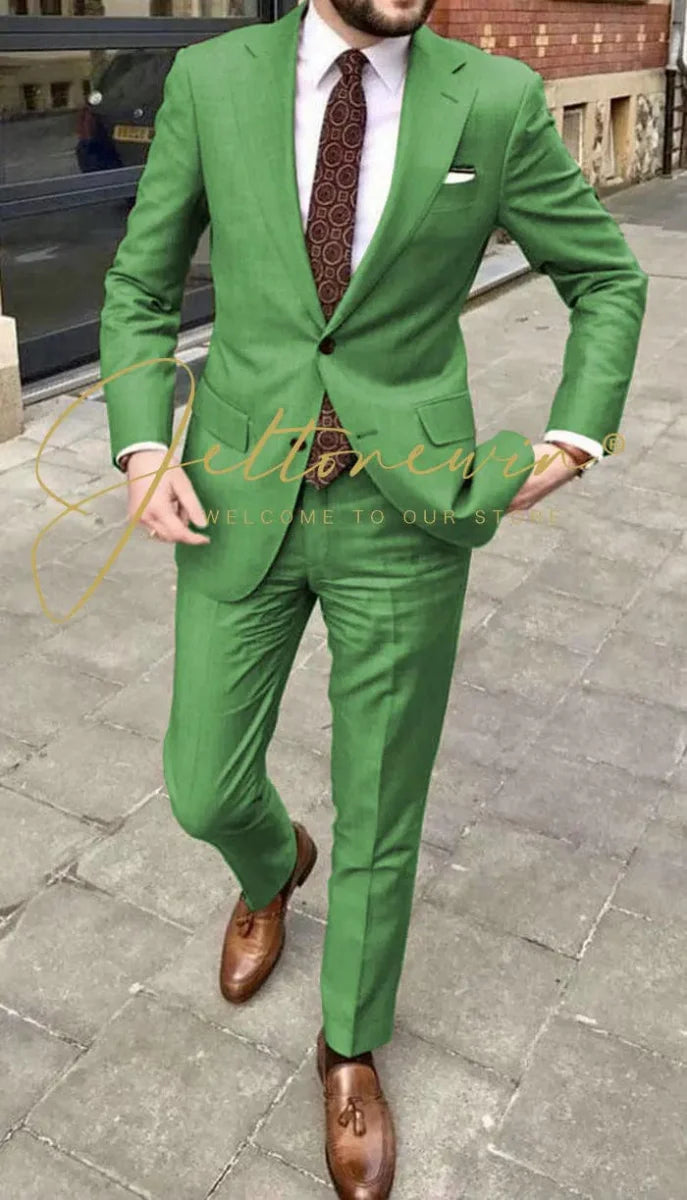 Men's JELTONEWIN 2-piece skinny fit suit with notched lapel, ideal for weddings, parties, and formal events, by Showlu Fashion.