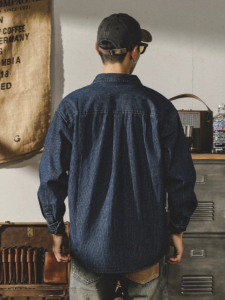 Men's thick striped cotton parka with long sleeves, vintage style, casual jacket by Showlu Fashion Store.